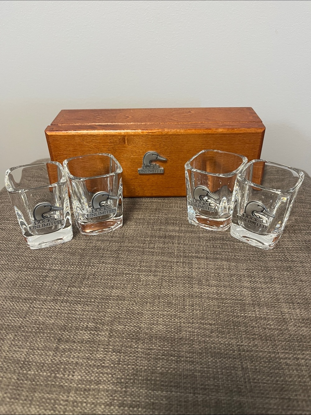 Branded Clear Glass Whiskey Rocks Set with Wood Box